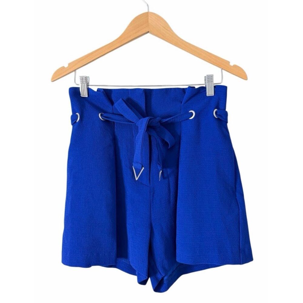 Allen Schwartz Blue High‎ Rise Casual Textured Shorts Size 2 Tie Front NEW